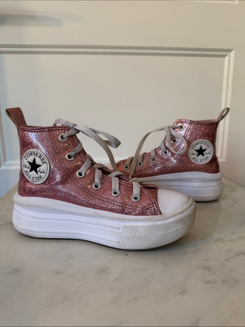Converse Kids Glitter High Top Sneakers - PINK